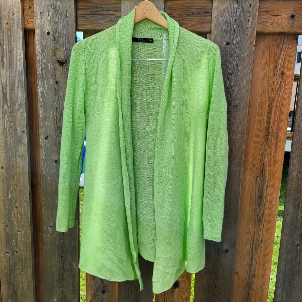 BEAUTIFUL LUSSO CASHMERE Wrap Open front Cardigan Women's Size Small Lime Green